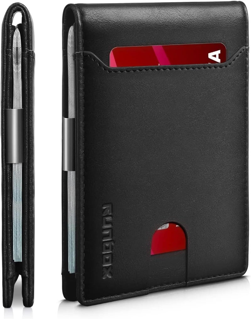 RUNBOX Money Clip Wallets for Men,Slim Leather Mens Bifold Wallet,RFID Blocking Front Pocket Wallet,Thin Credit Card Holder with Gift Box - Image 1